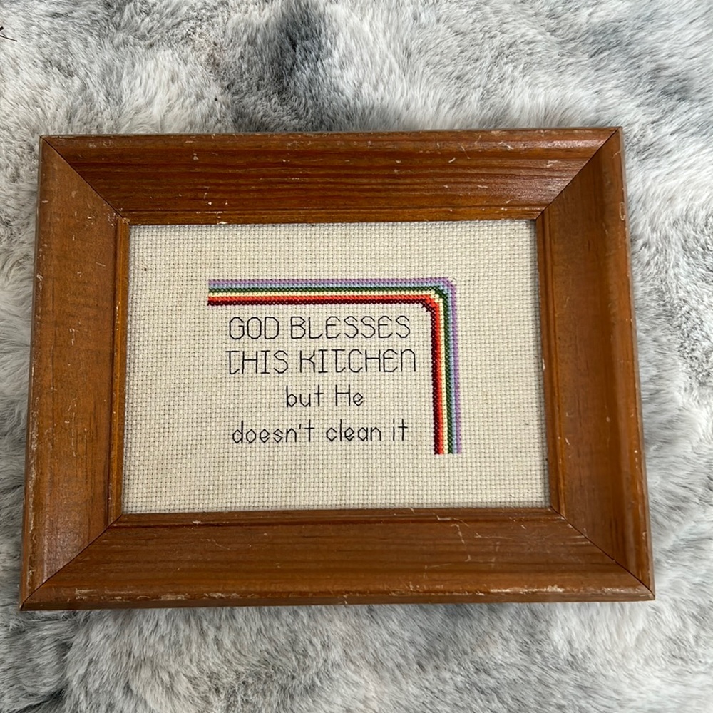 Cross stitch home decor frame kitchen humor